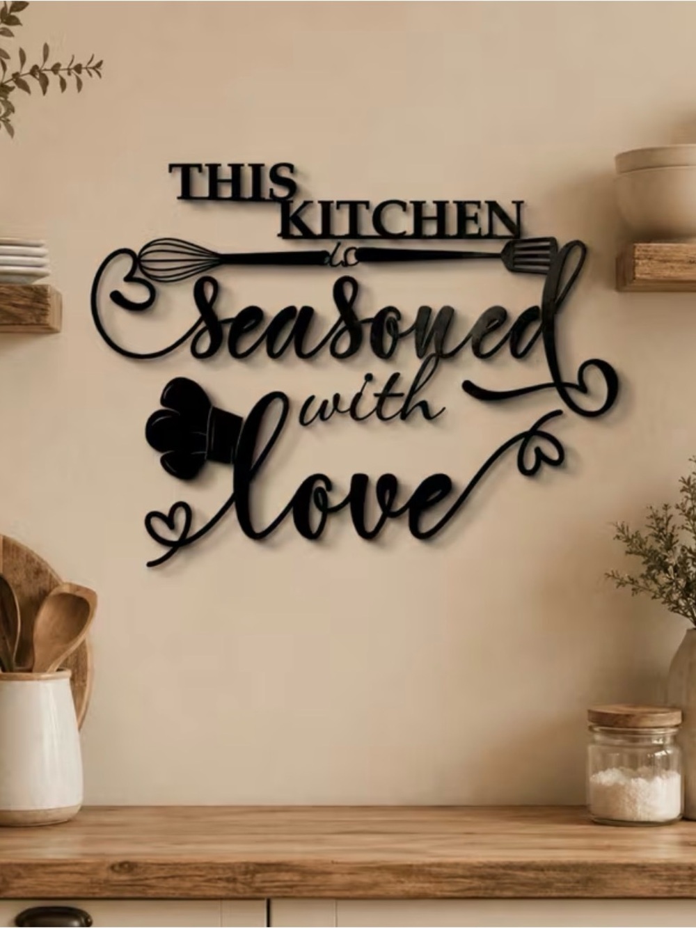Black "This Kitchen Seasoned With Love" Wall Art Sign